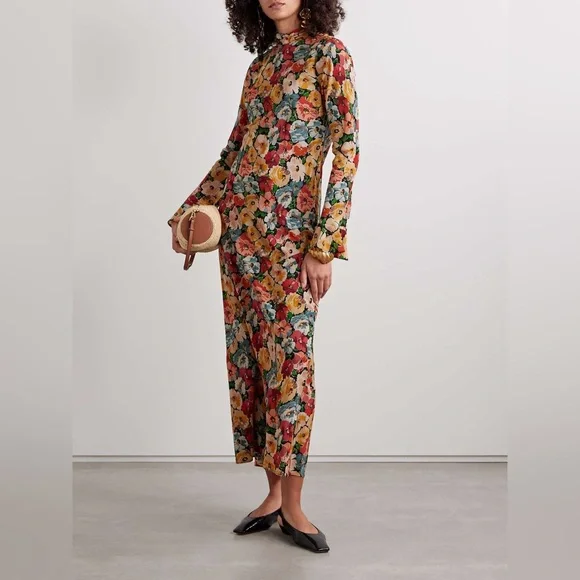 Doen Musetta floral-print silk midi dress NEW without tag - Picture 3 of 10